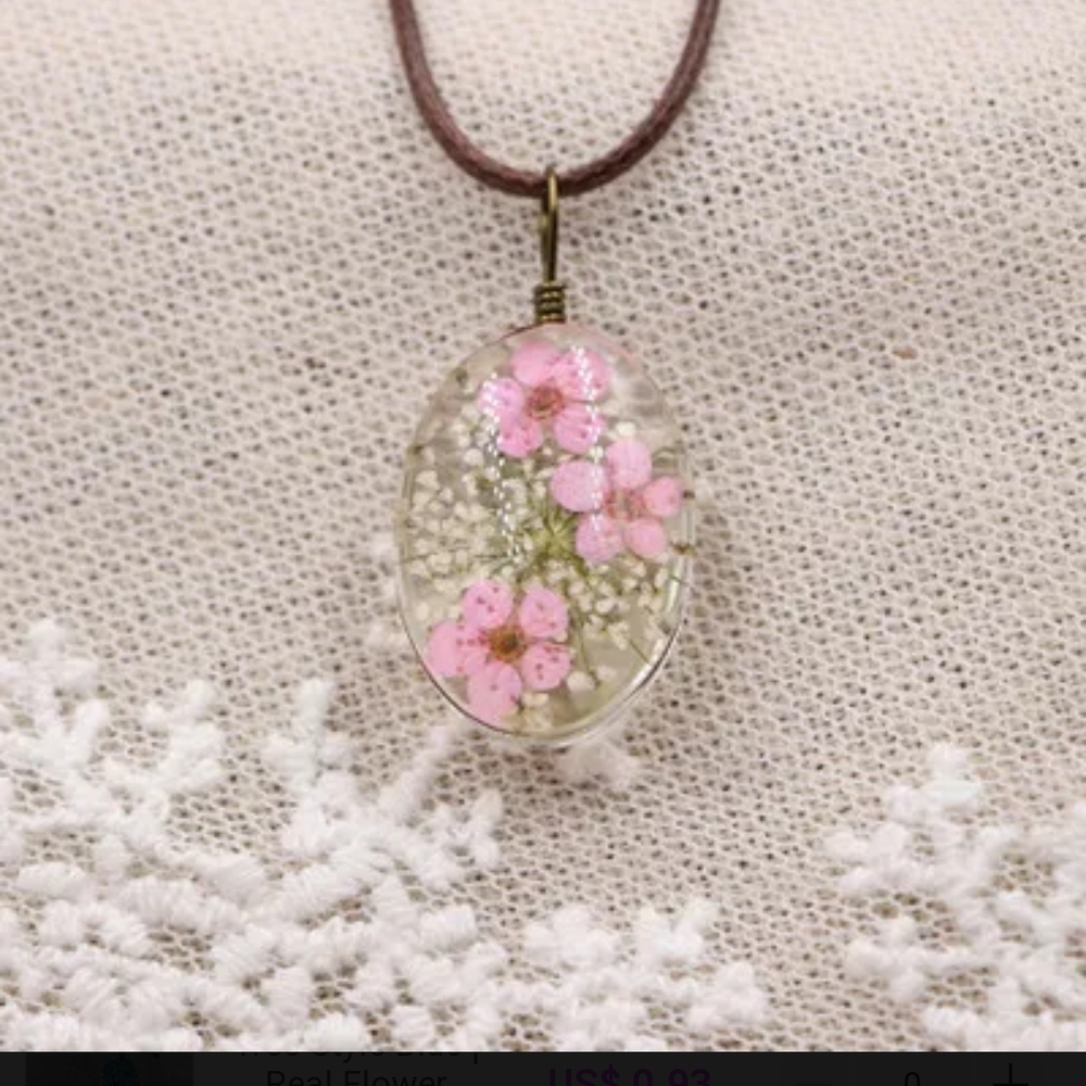 Necklace Pink Floral Acrylic Pendant Necklace Dried Flowers - Picture 9 of 15